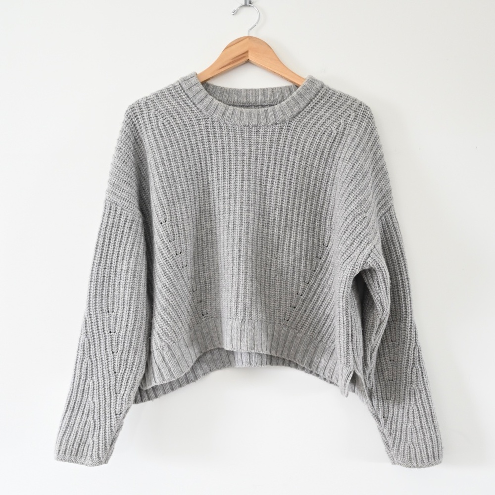 Naadam Oversized Slouchy Gray Ribbed Wool Cashmere Crewneck Size Medium